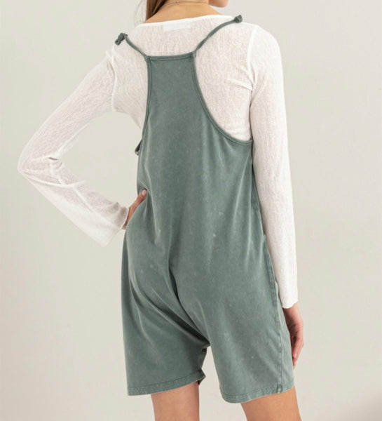 Free to Be Romper in Gray Green