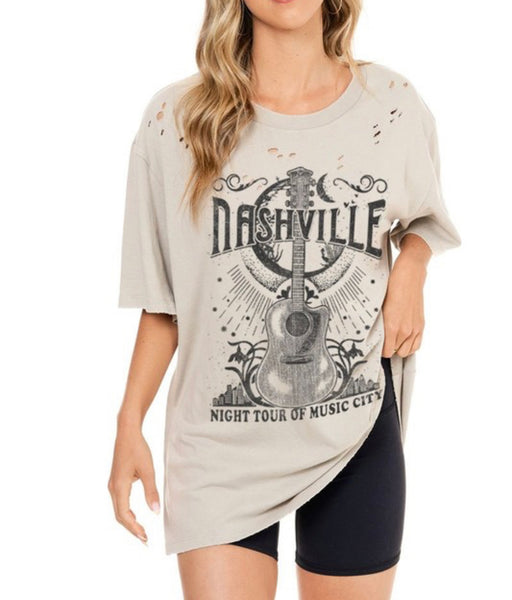 Nashville Distressed Tee in Khaki