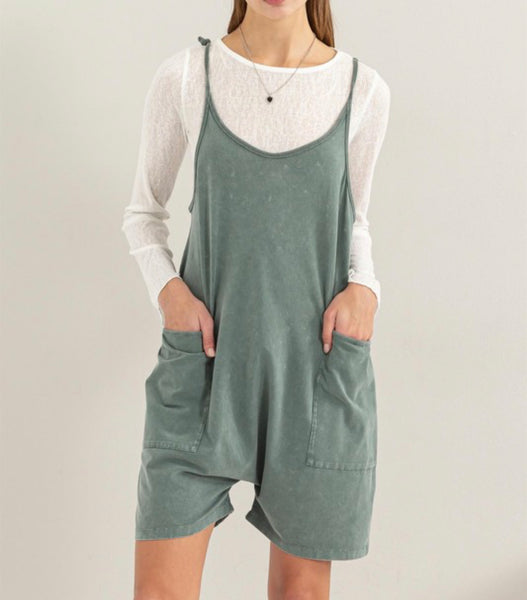 Free to Be Romper in Gray Green