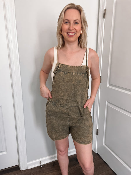 For the Moment Romper in Olive