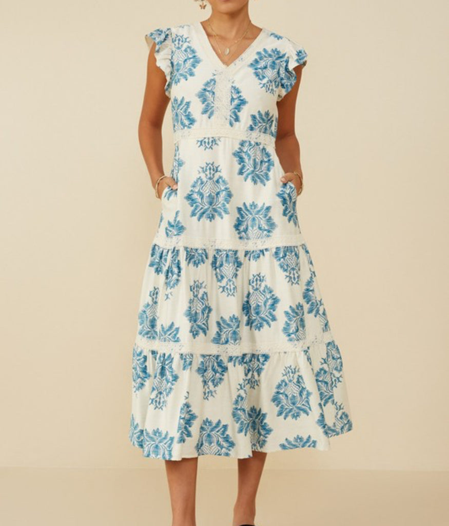Blue Lace Trim Midi Dress Illume Boutique Blue Lace Trim Midi Dress Illume Boutique