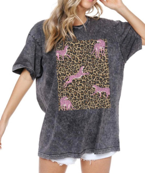 Double Cheetah Oversized Tee in Black