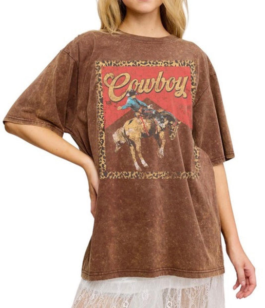 Vintage Cowboy Tee in Dark Brown