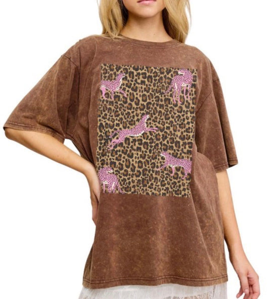 Double Cheetah Oversized Tee in Dark Brown