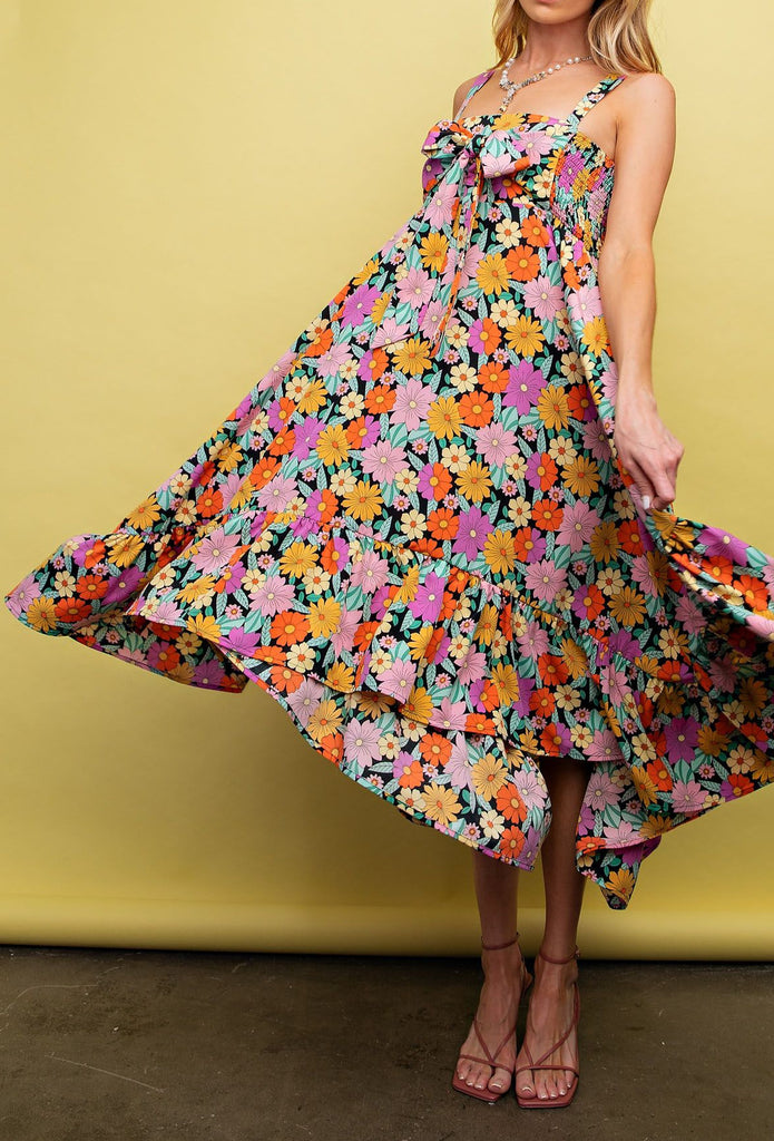 Funky Floral Hi-Lo Dress in Black Floral Illume Boutique Funky Floral Hi-Lo Dress in Black Floral Illume Boutique