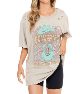 Cowboys & Country Music Rose Tee Distressed *Extra Long*