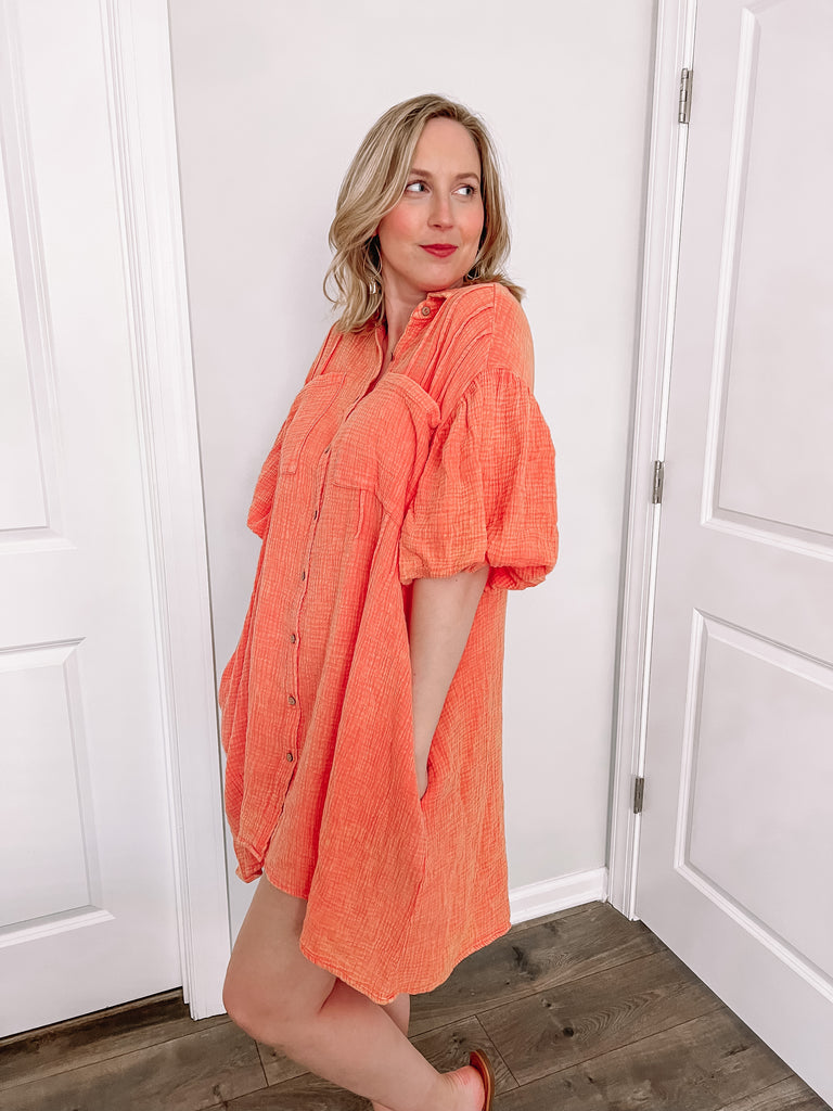 Bubble Sleeve Dress in Orange – Illume Boutique