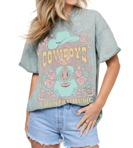 Cowboys & Country Music Rose Tee in Green