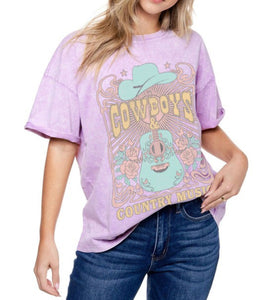 Cowboys and Country Music Rose Tee in Lavendar
