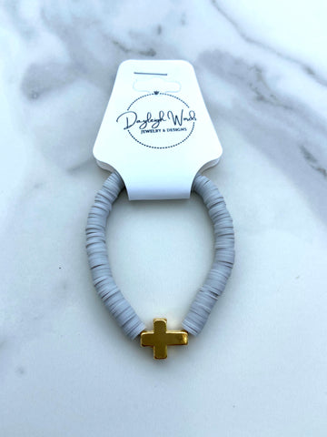 Light Gray & Gold Cross Bracelet