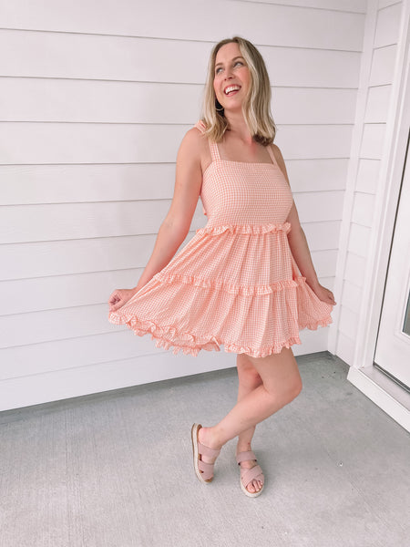 Sunset Picnic Dress in Coral