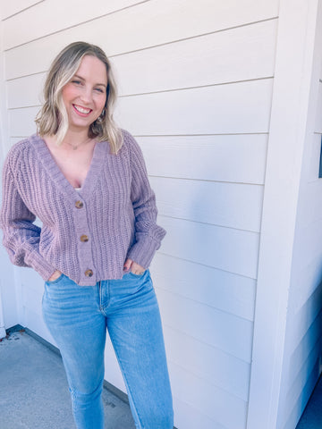 Pick it Up Cardigan in Mauve