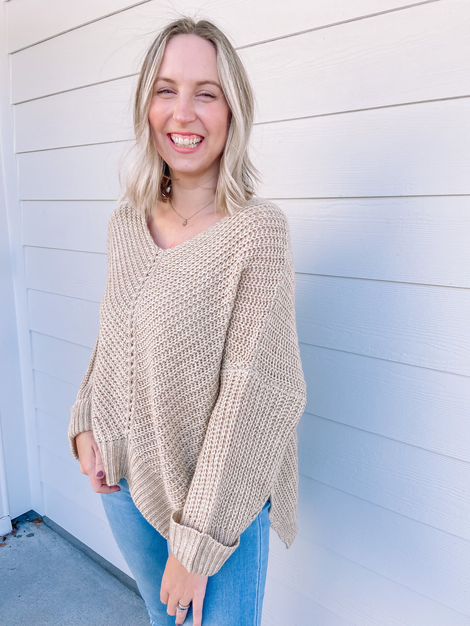 We Can Do It Sweater in Taupe