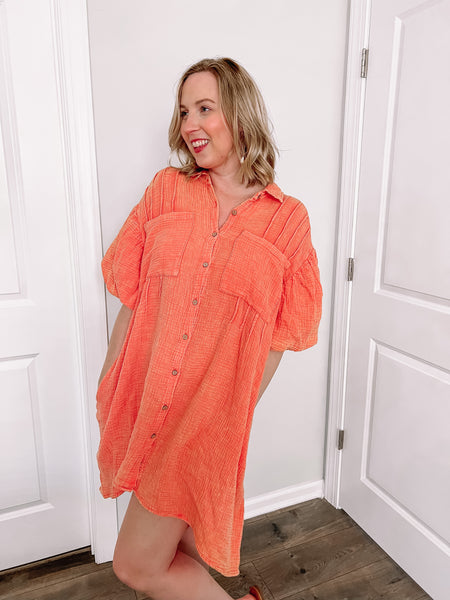 Bubble Sleeve Dress in Orange