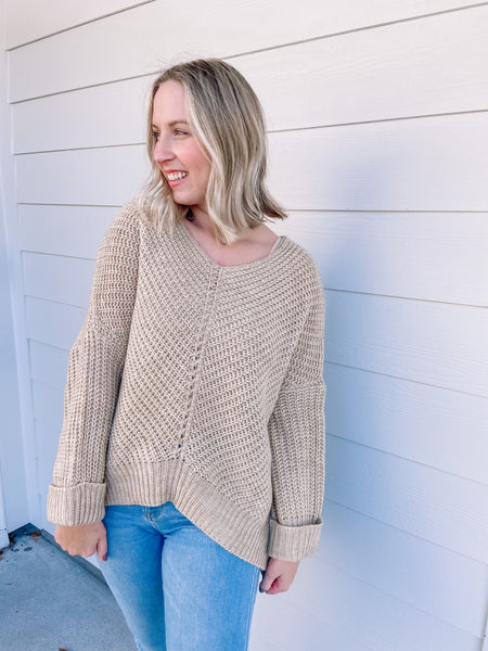 We Can Do It Sweater in Taupe